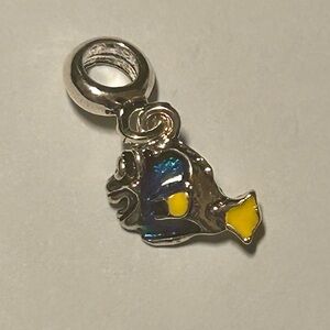 Silver Fish Charm Pendant with Blue and Yellow Enamel